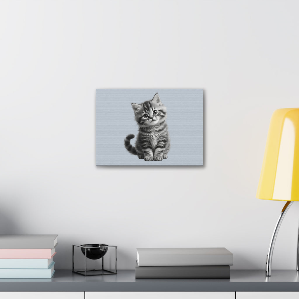 Gray Tabby Kitten Illustration Canvas- Bestie Best Decor Collection- Sage Collection