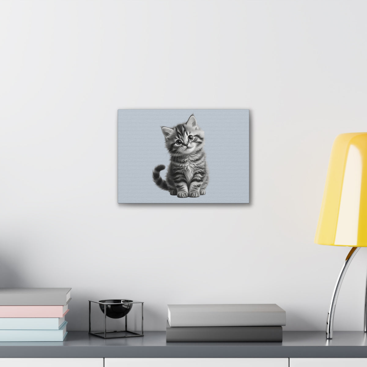 Gray Tabby Kitten Illustration Canvas- Bestie Best Decor Collection- Sage Collection