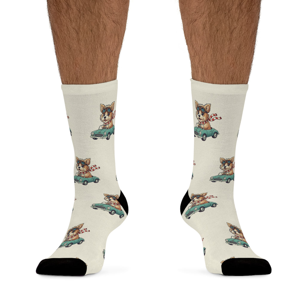 Dog Driving Car Socks — Cute Poly Crew Socks Unisex