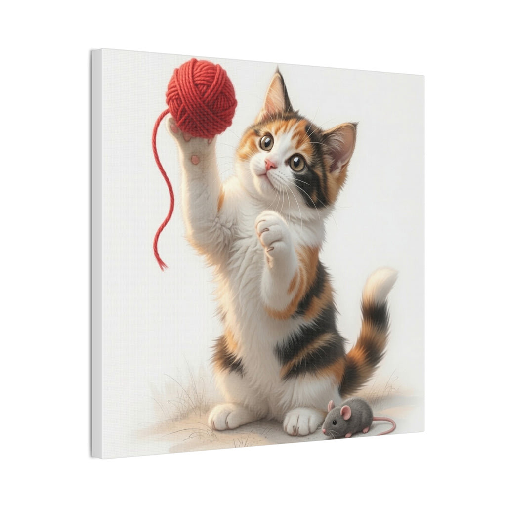 Calico Kitten with Red Yarn Canvas- Nursery Decor- Baby & Kids Room- Kitten Gloria Collection