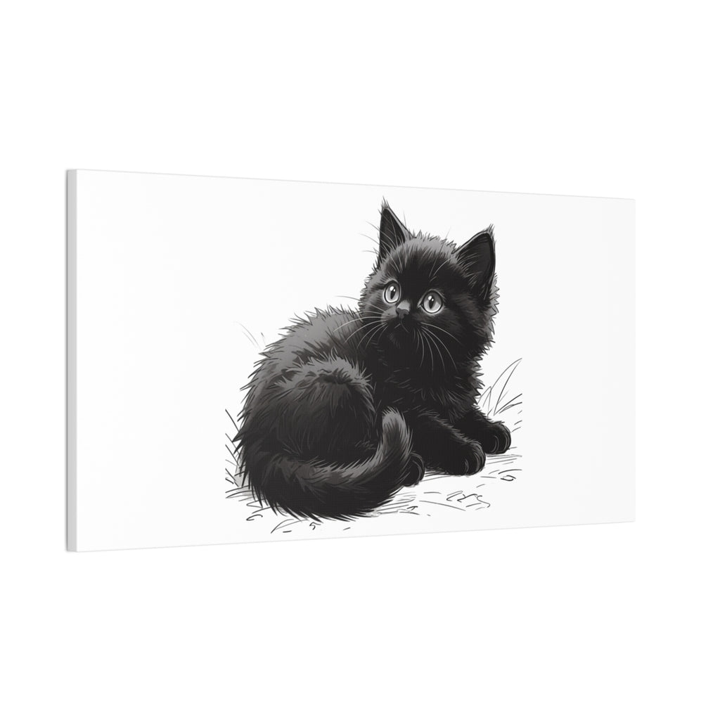 Black Kitten Illustration Canvas Stretched | Cute Cat Wall Art- Nursery & Kids room Decor, Twixie Collection- Bestie Best