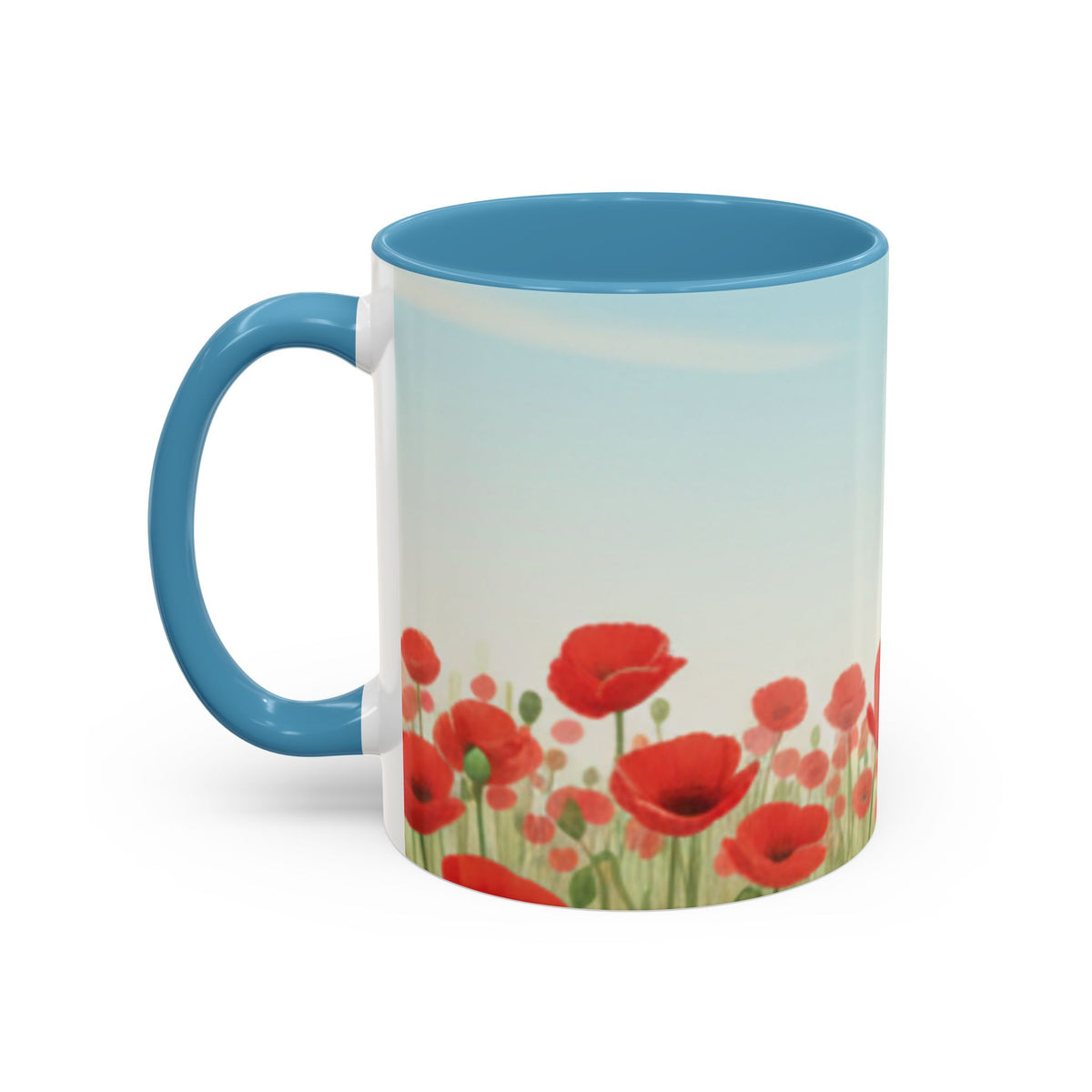 Poppy Field Accent Coffee Mug — Floral 11/15oz Ceramic Morning Cup Bright Uplifting