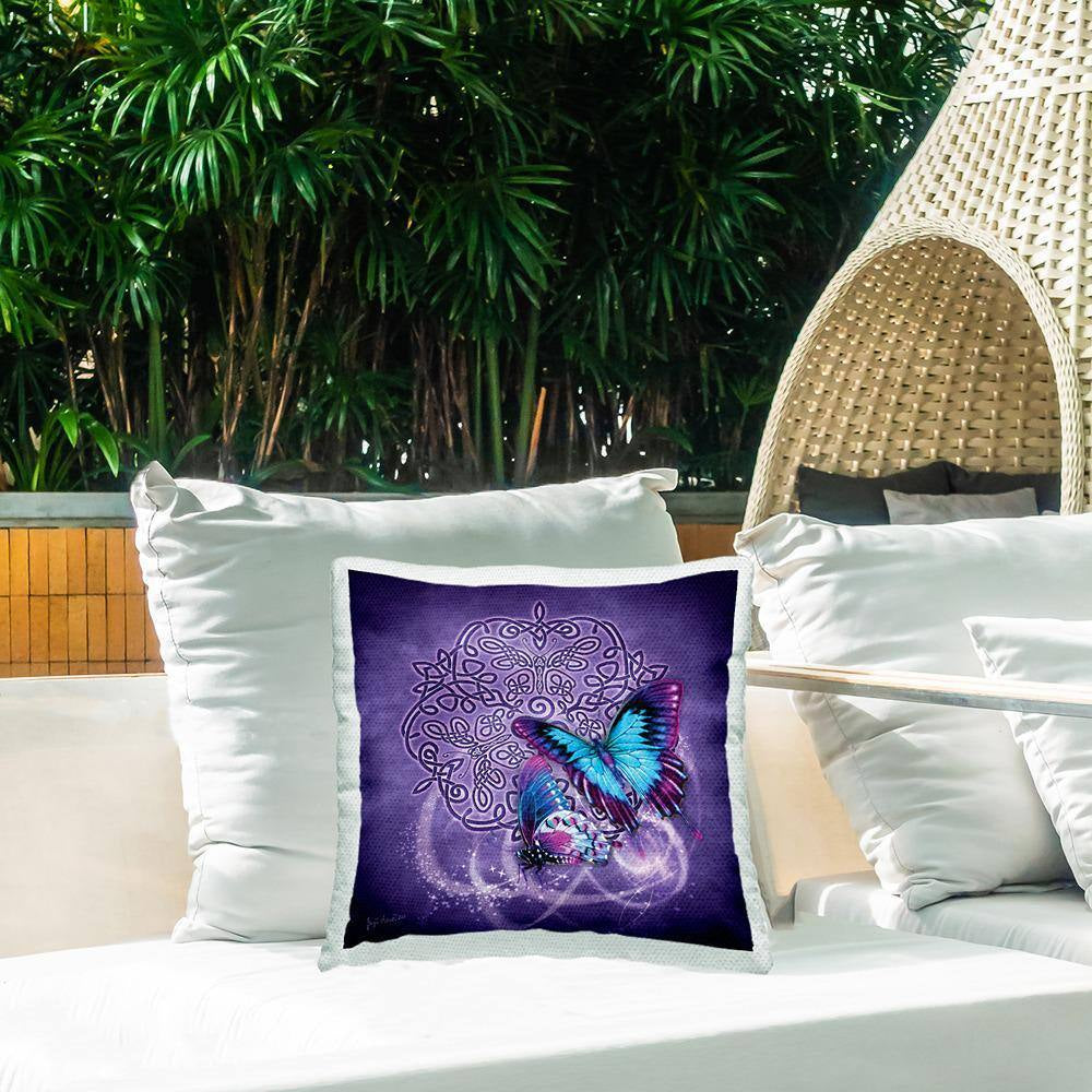 Purple Celtic Butterfly Purple Square Outdoor Throw Pillow