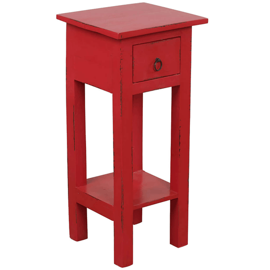 Cottage Chic Distressed Red Solid Wood Narrow Side Table-0