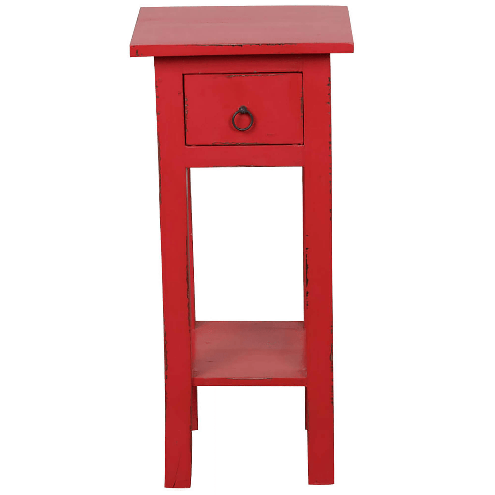 Cottage Chic Distressed Red Solid Wood Narrow Side Table-3