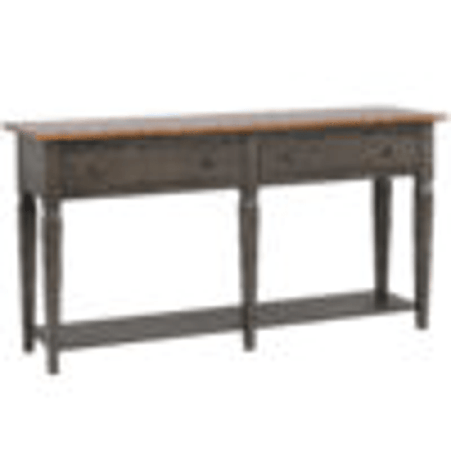 Dakota Console Table With Drawers And Storage Shelf In Distressed Brown And Ash Gray-2