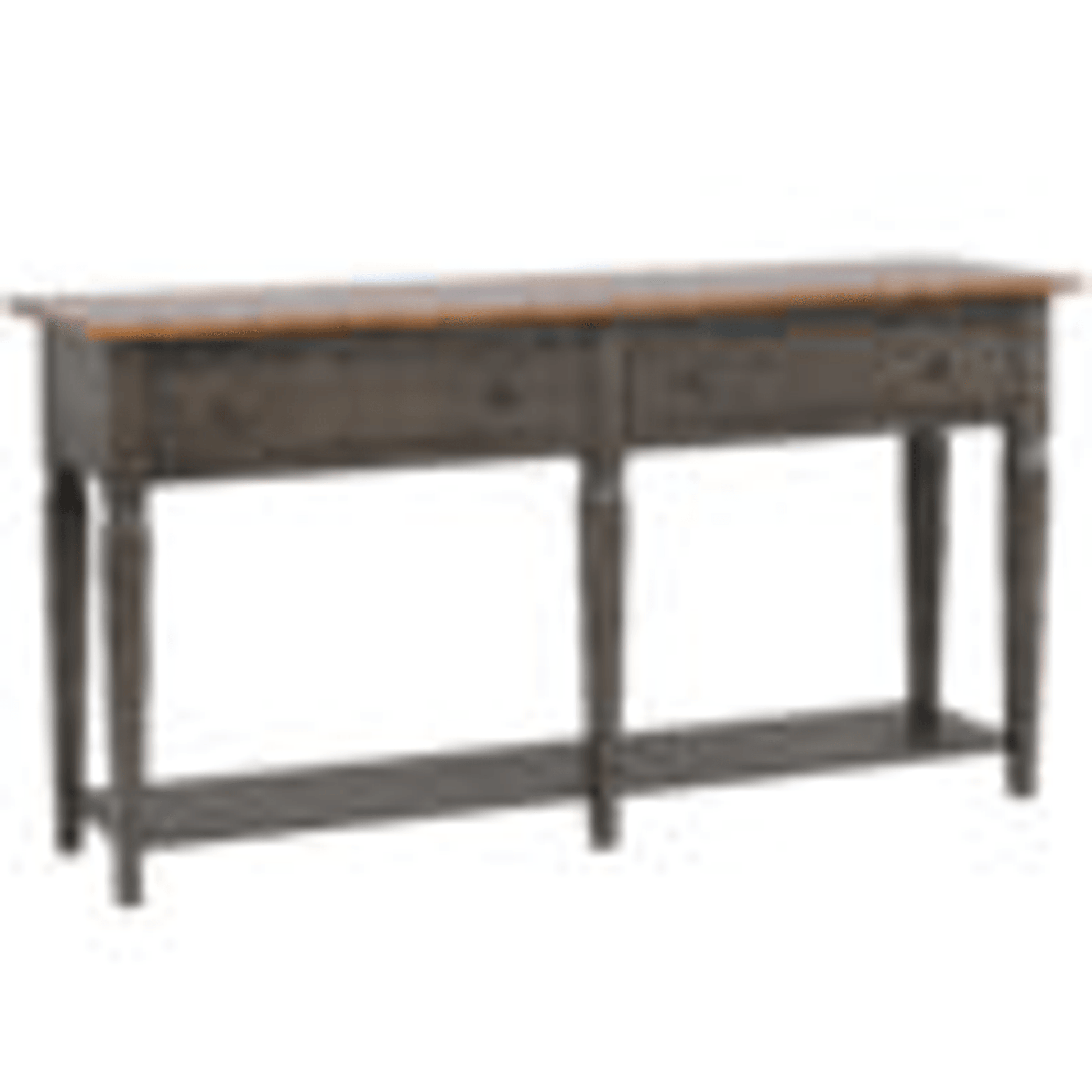 Dakota Console Table With Drawers And Storage Shelf In Distressed Brown And Ash Gray-0