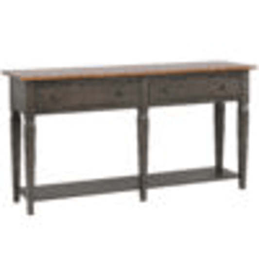 Dakota Console Table With Drawers And Storage Shelf In Distressed Brown And Ash Gray-0