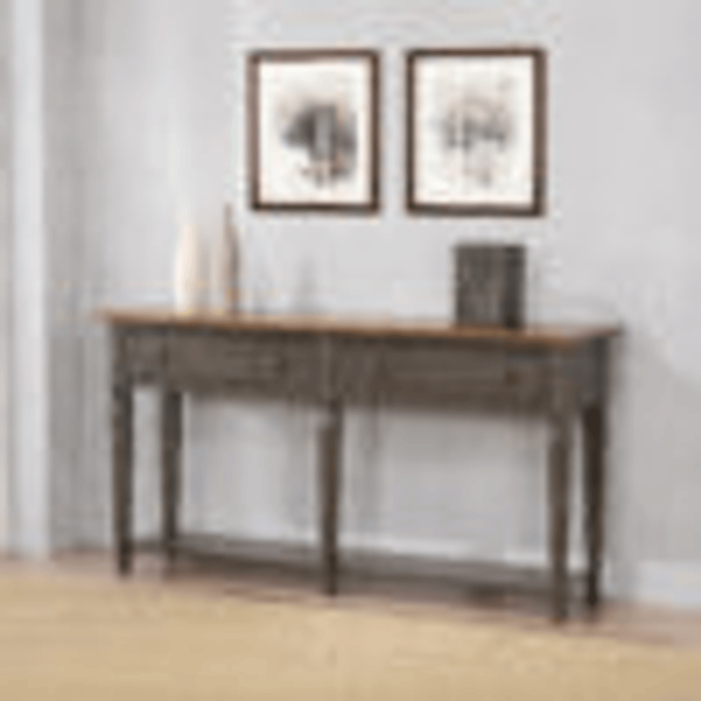 Dakota Console Table With Drawers And Storage Shelf In Distressed Brown And Ash Gray-3