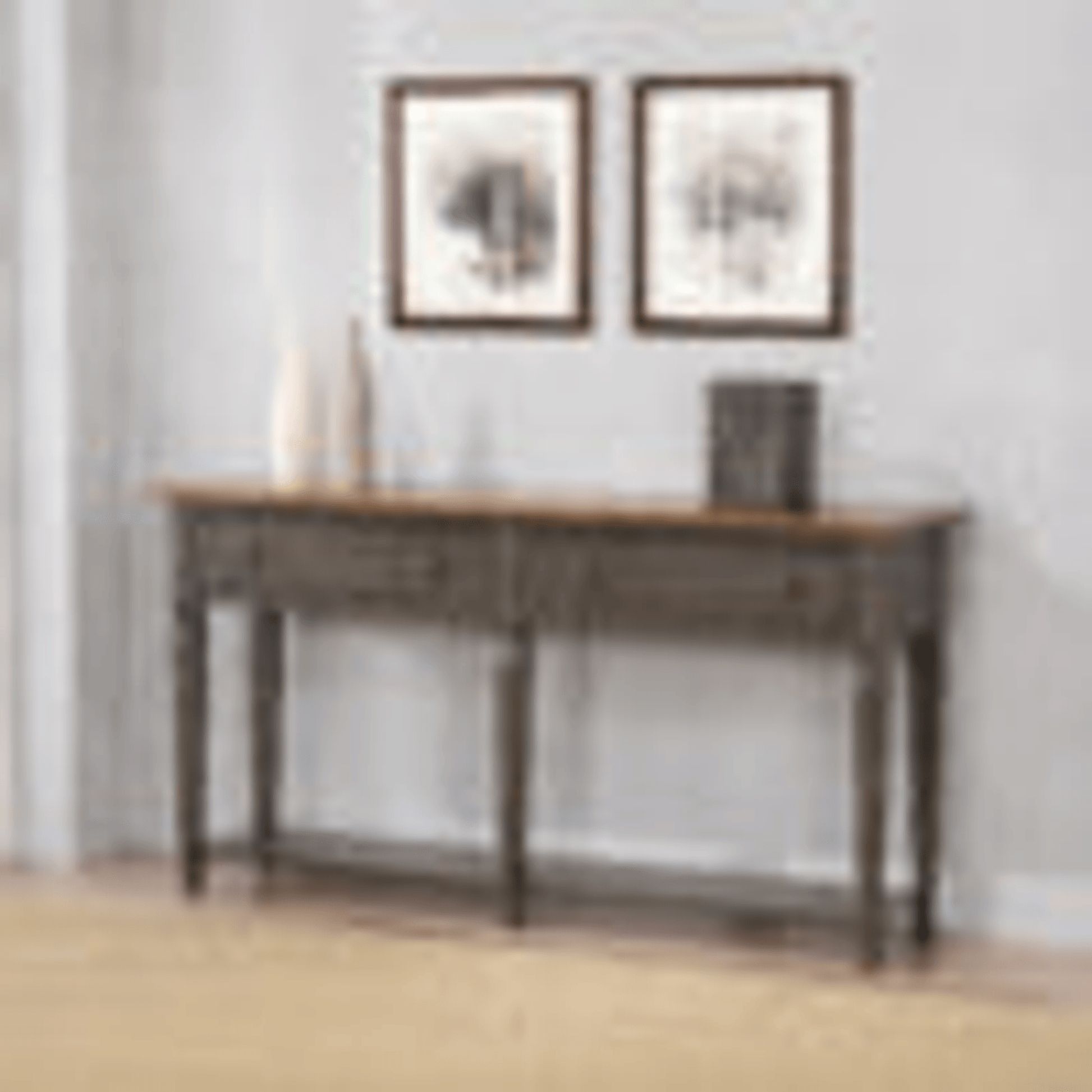 Dakota Console Table With Drawers And Storage Shelf In Distressed Brown And Ash Gray-3