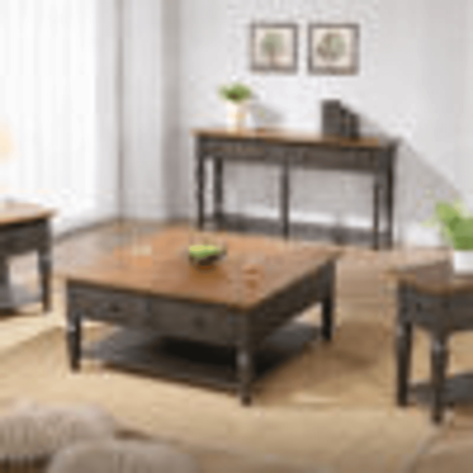 Dakota Console Table With Drawers And Storage Shelf In Distressed Brown And Ash Gray-4