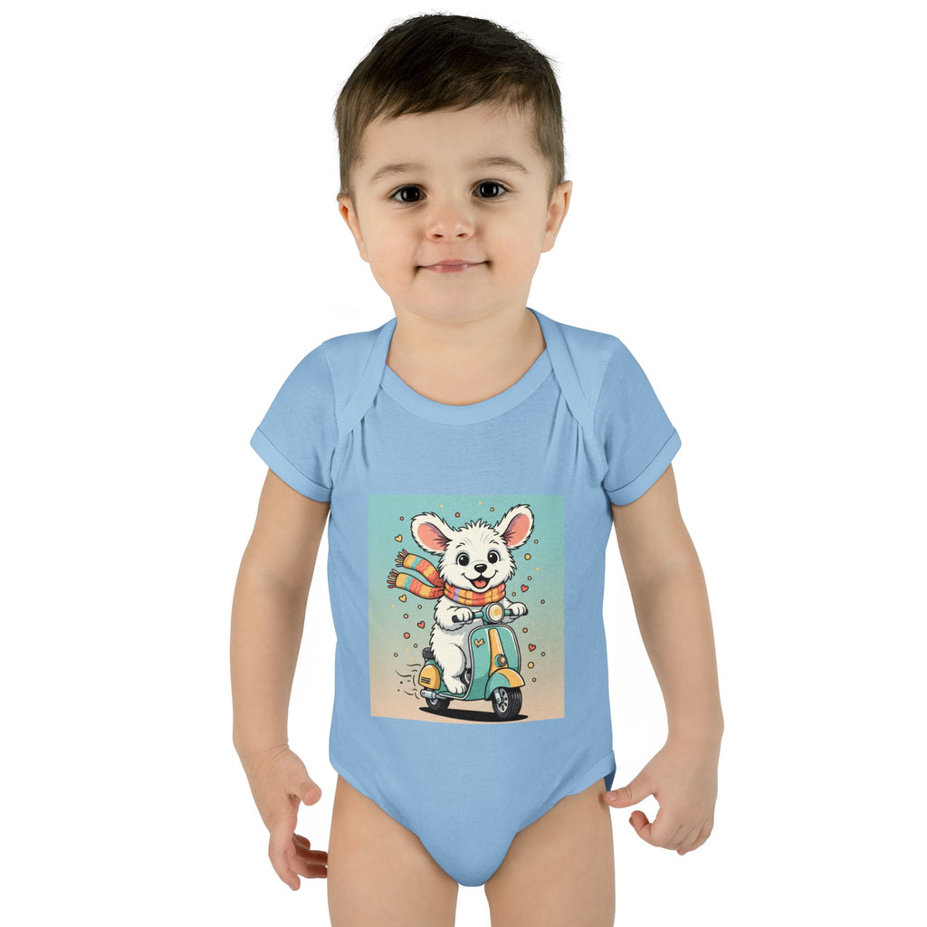 Cute Puppy & his Scooter- Infant Baby Rib Bodysuit- Unisex