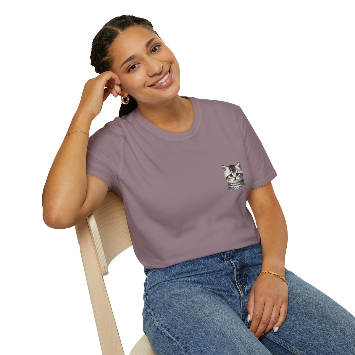 Proper Kitten Portrait T-Shirt | Small Chest Pocket Illustration- Bestie Best Collection
