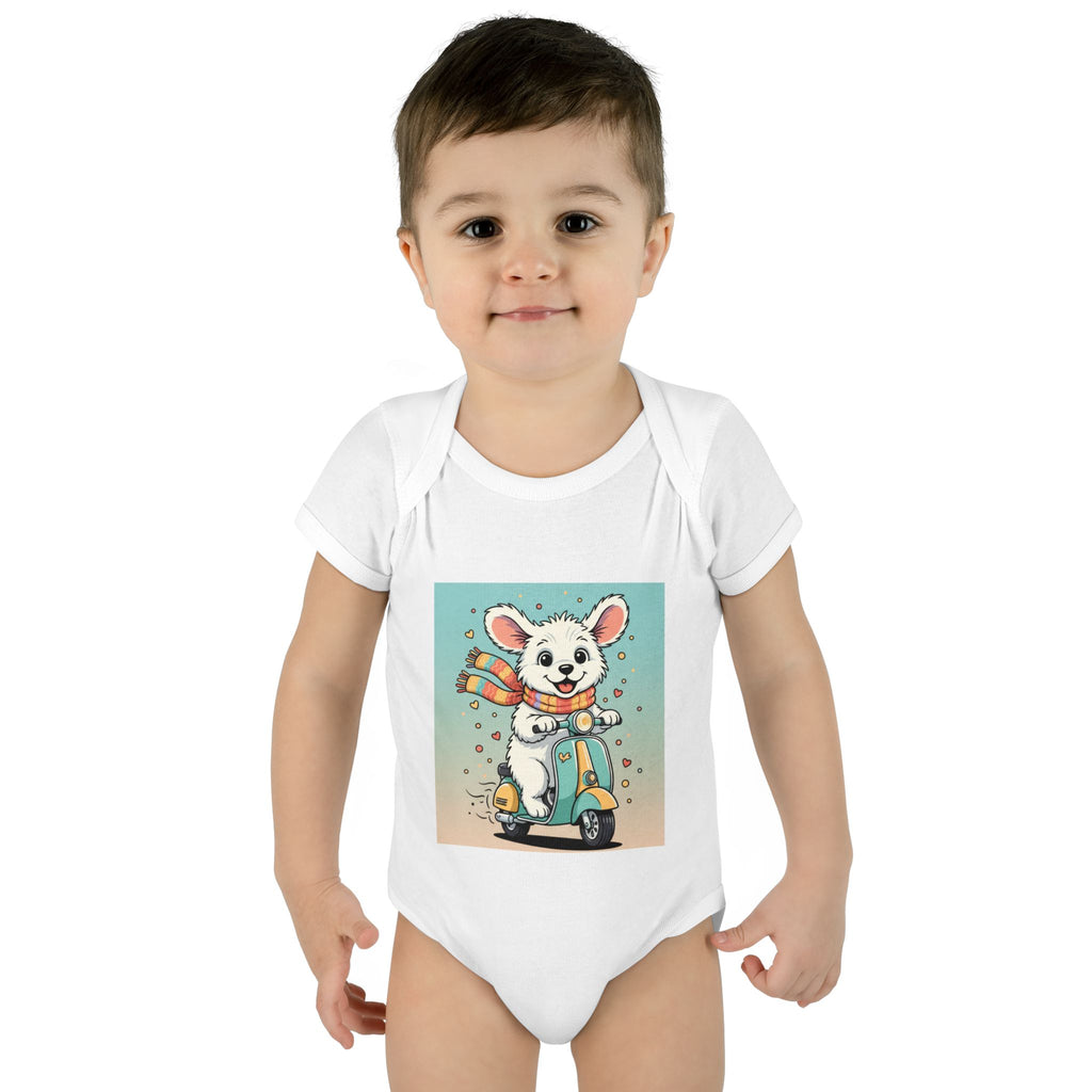 Cute Puppy & his Scooter- Infant Baby Rib Bodysuit- Unisex