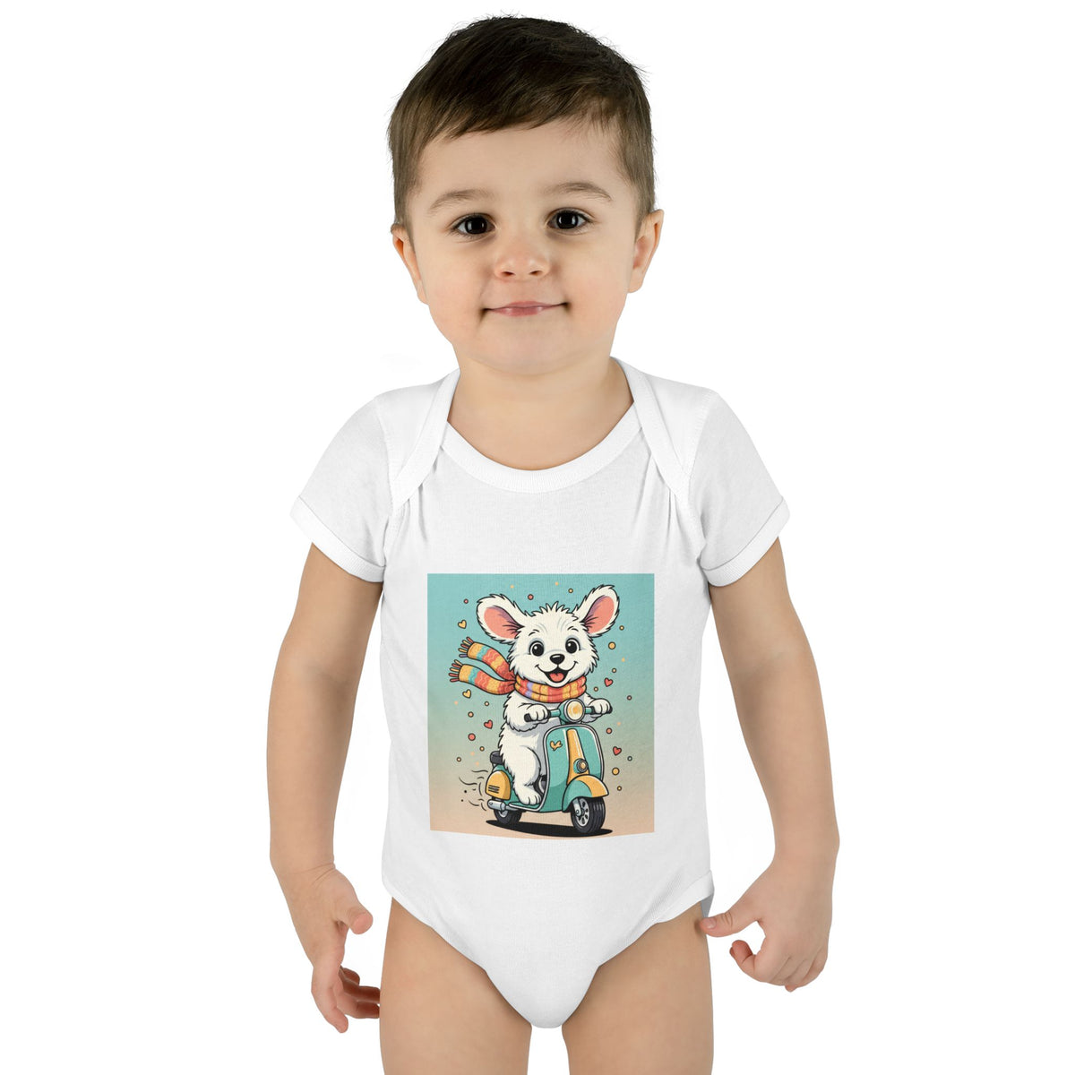 Cute Puppy & his Scooter- Infant Baby Rib Bodysuit- Unisex