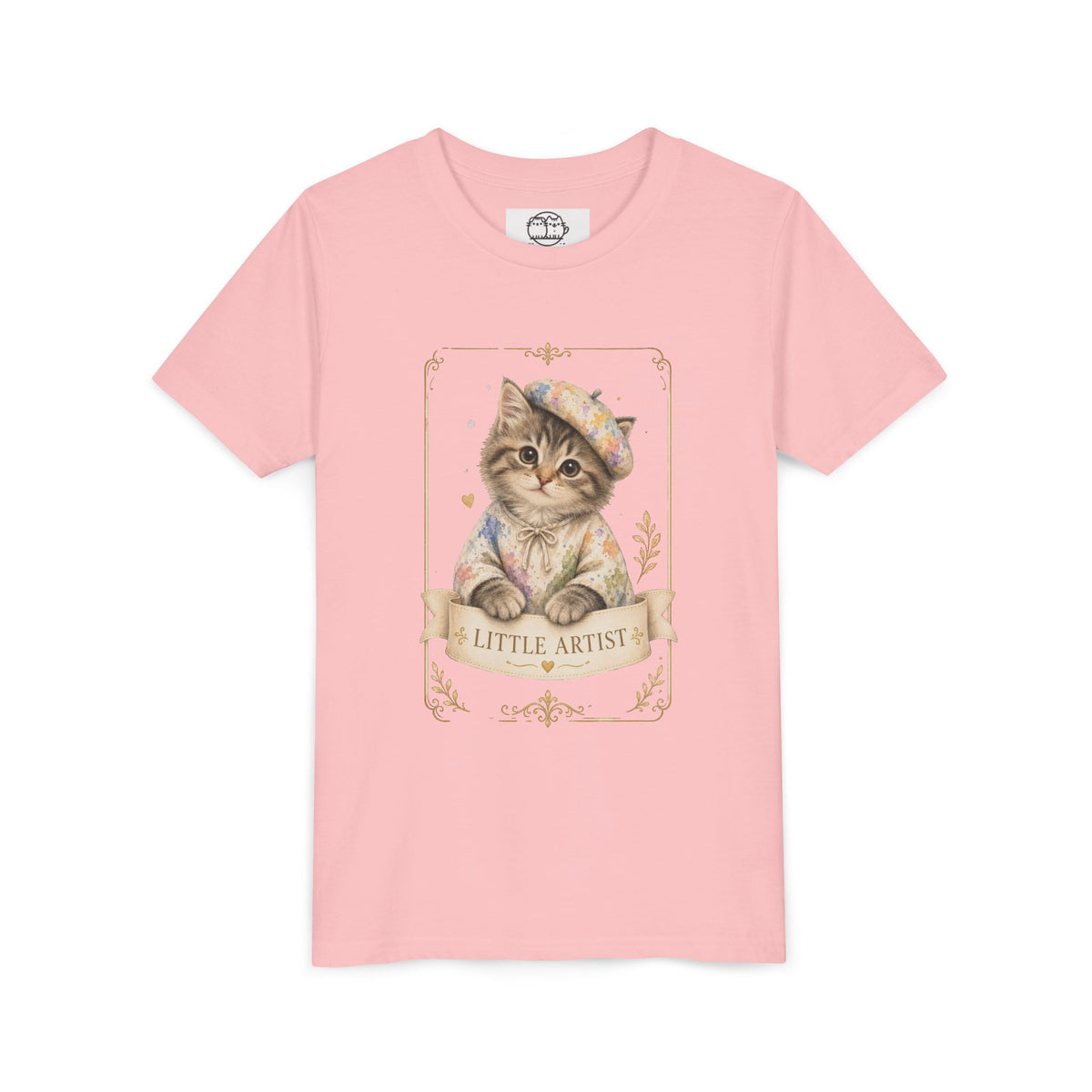 Little Artist Cat Youth Tee | Cute Kitten Painter Illustration- Little Artist Bestie Best Luxury Collection