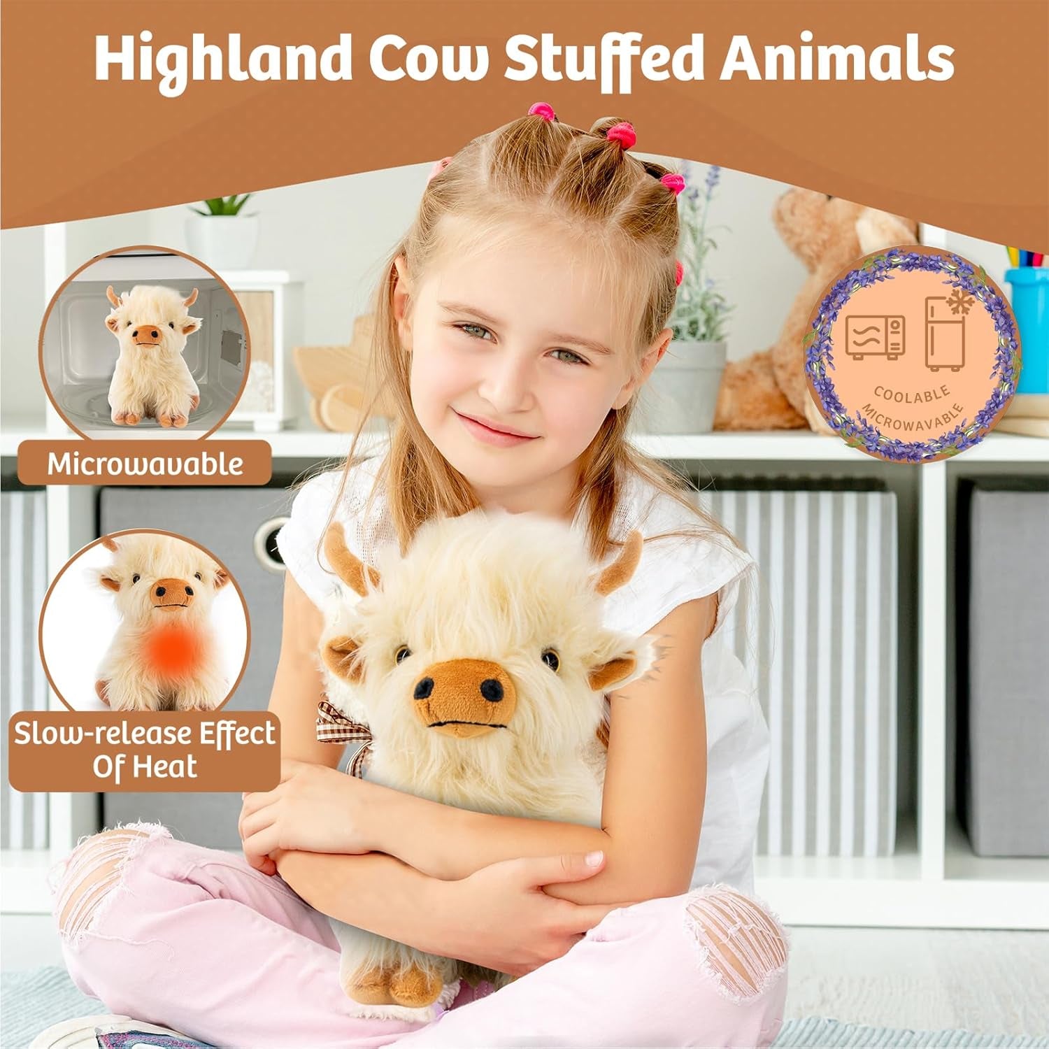 Microwavable Highland Cow Stuffed Animal - Weighted Stuffed Animal Plush, Heatin