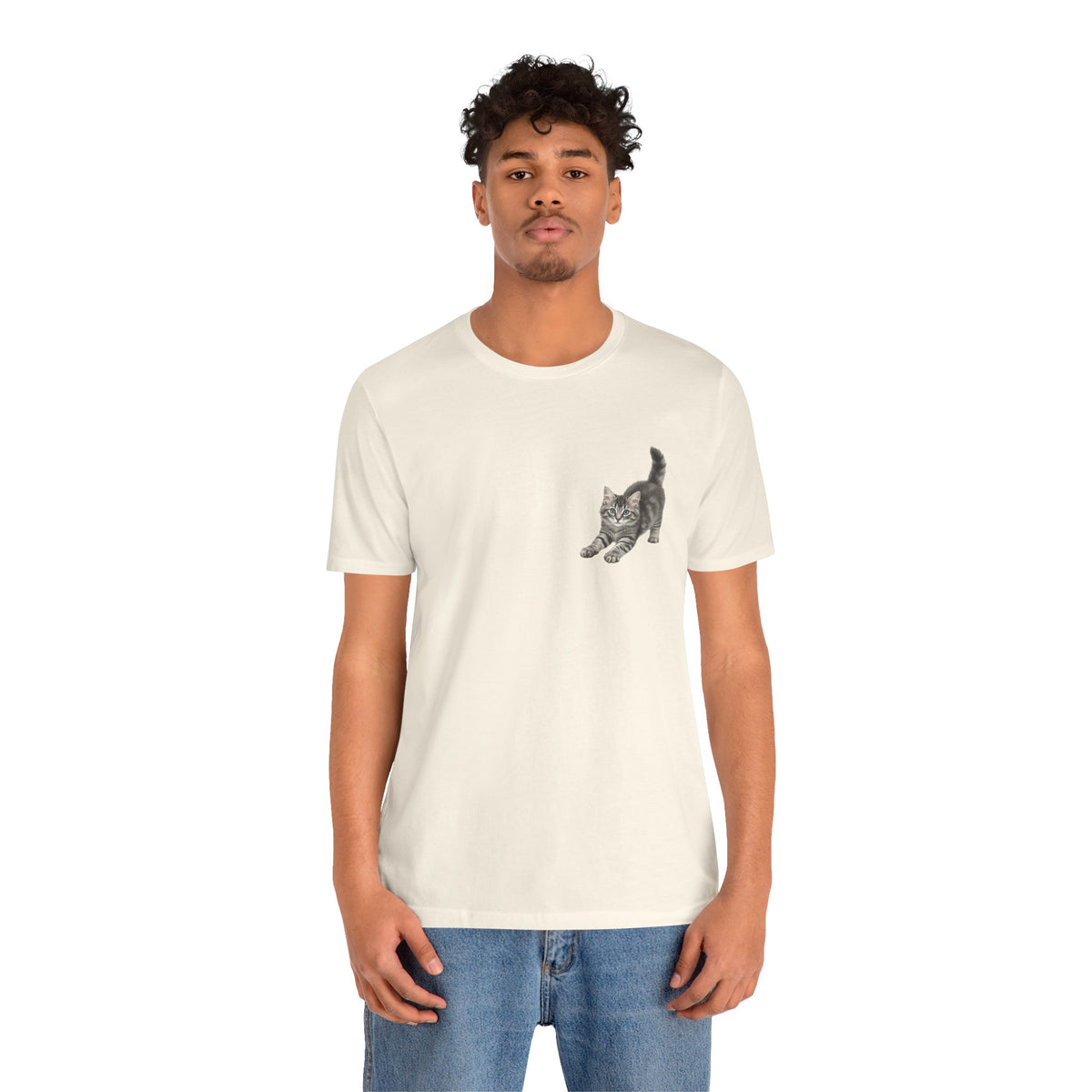 Playful Kitten Pounce Illustration Tee | Carmen Collection Cat Drawing