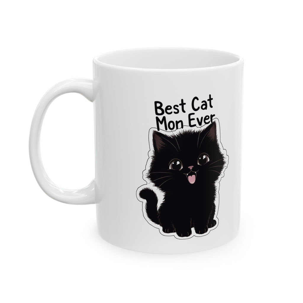 Black Cat Illustration Mug | "Best Cat Mom Ever" Ceramic Mug