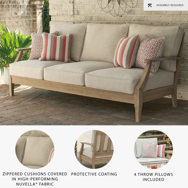 Arikka 81'' Wide Straight Eucalyptus Patio Sofa with Cushions