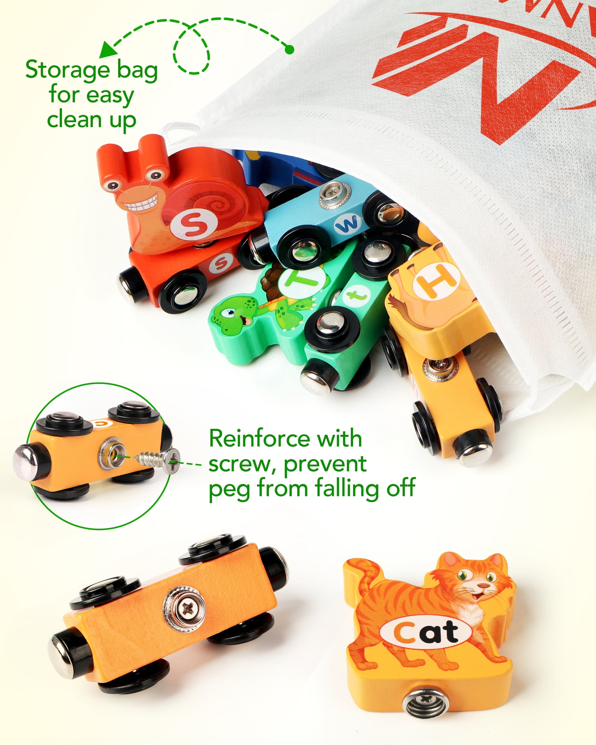 Wooden Train Set for Toddlers - Snap-Connection Animal Trains, Magnetic Alphabet Train Learning Toys, STEM Preschool Toys, ABC and Animal Play Set for Kids Ages 3-5 Christmas Gifts for Kids