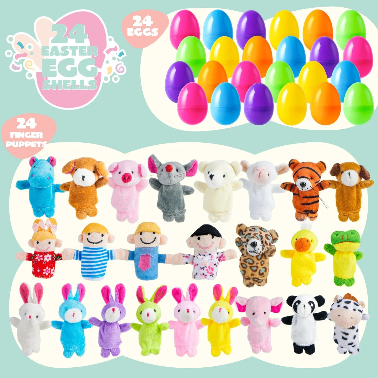 36 Packs Prefilled Easter Eggs with Toys,Easter Eggs with Finger Puppets Toys for Kids Toddler,Easter Basket Easter Goodie Bag Fillers