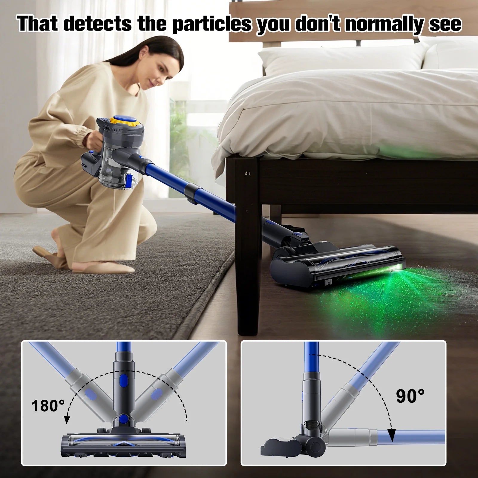 Cordless Vacuum Cleaner, 50Mins Runtime, Powerful Stick Vacuum 6*2600Mah Rechargeable Cordless Vacuum for Carpet, Tile, Pet Hair, Hardwood Floors, Blue