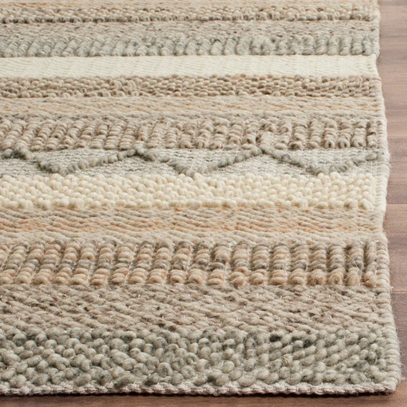 Jacques Hand Woven Wool/Cotton Striped Rug in Beige