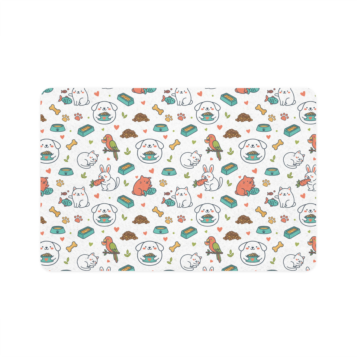 Cute Pet Pattern Pet Food Mat | Cat Dog Bird Rabbit Food Mat 12x18