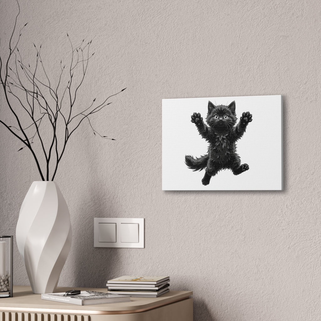 Playful Fluffy Black Kitten Canvas- Twixie Collection- Bestie Best Decor Collection