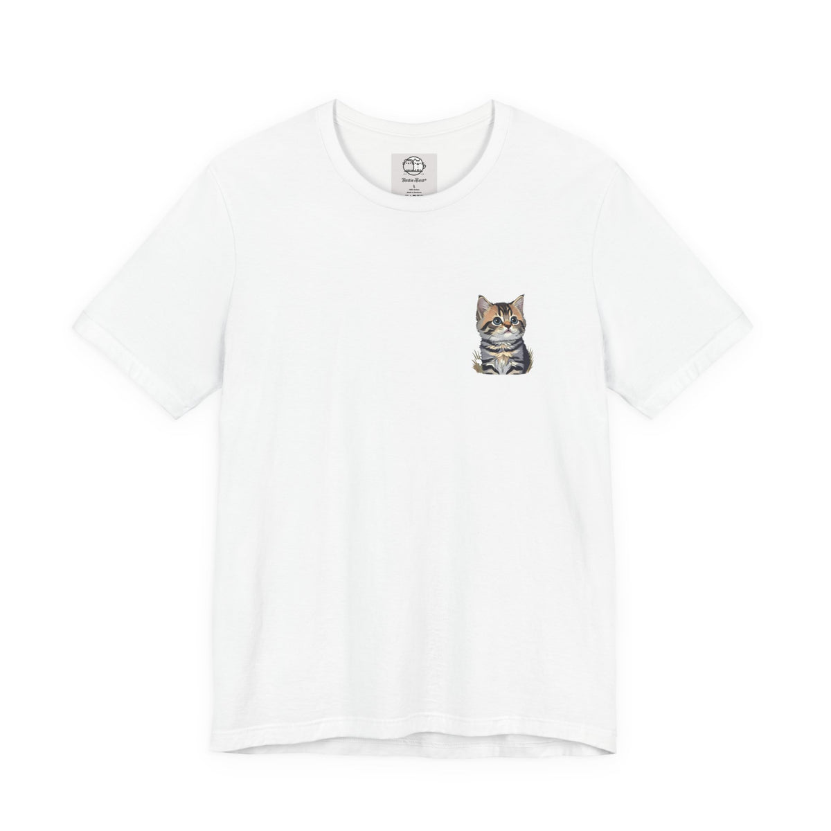 Main Coon Cat Pocket Art T-Shirt | Small Chest Cat Illustration- Bestie Best Collection