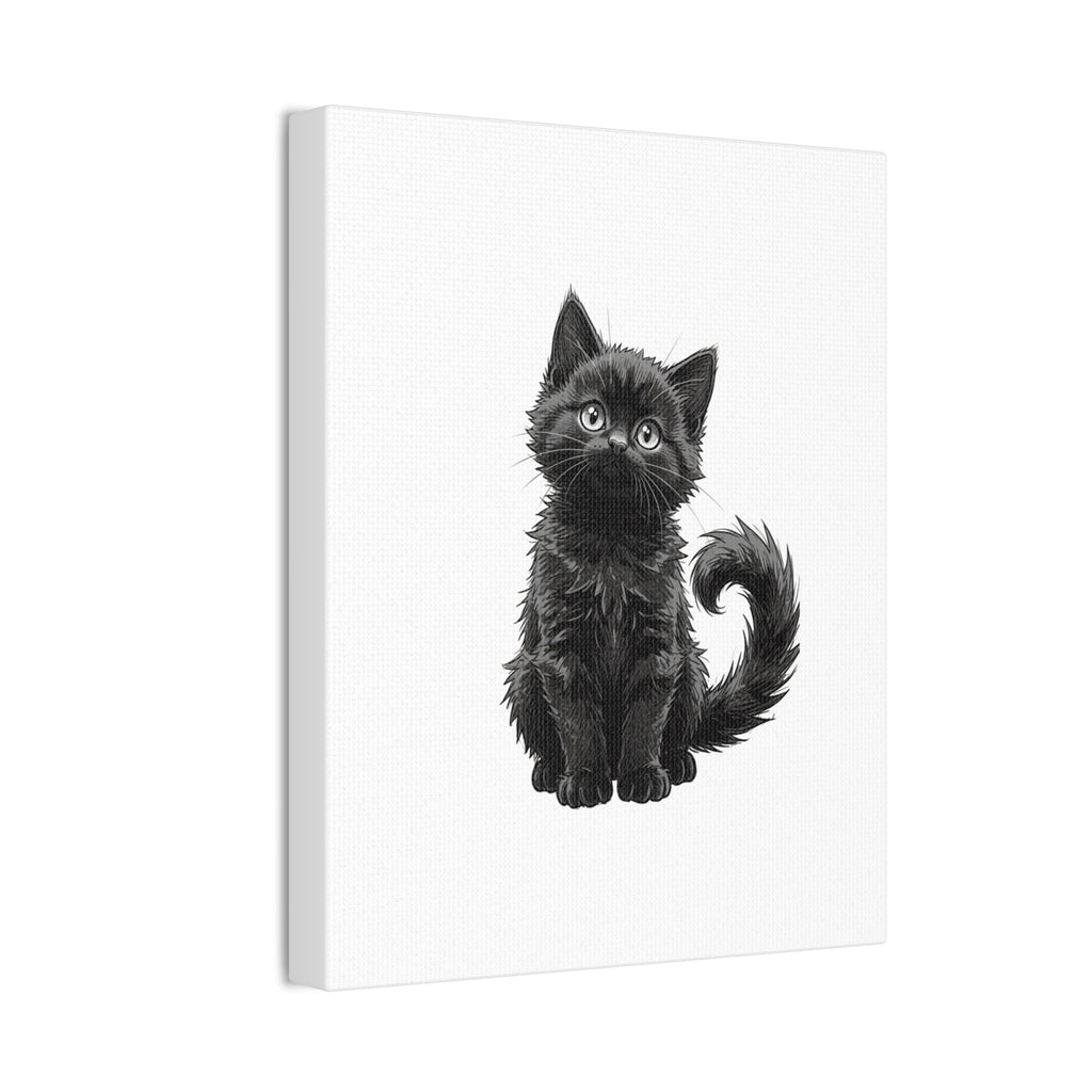 Adorable Fluffy Black Kitten Illustration Canvas- Twixie Collection- Bestie Best Decor Collection