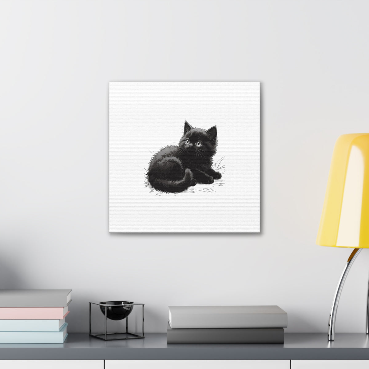Black Kitten Illustration Canvas Stretched | Cute Cat Wall Art- Nursery & Kids room Decor, Twixie Collection- Bestie Best