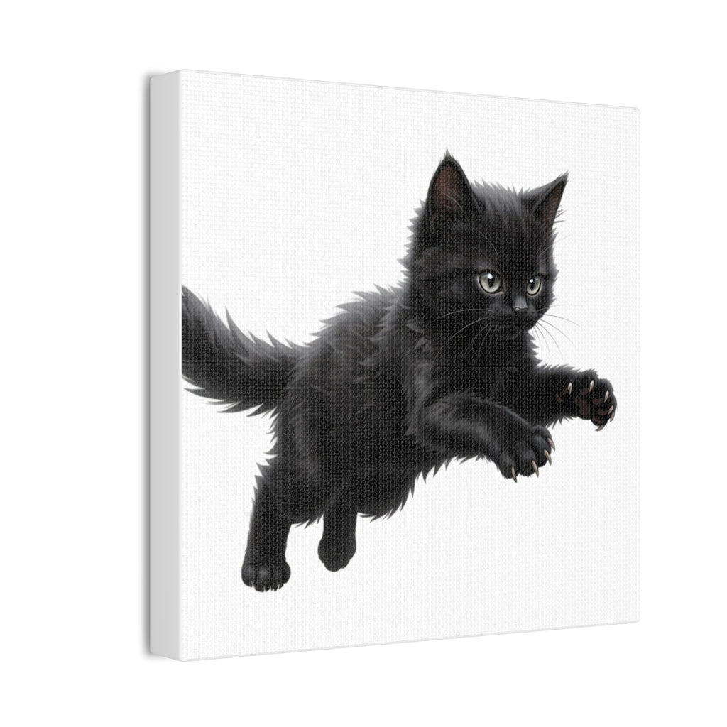 Leaping Fluffy Black Kitten Canvas- Twixie Collection- Bestie Best Decor Collection
