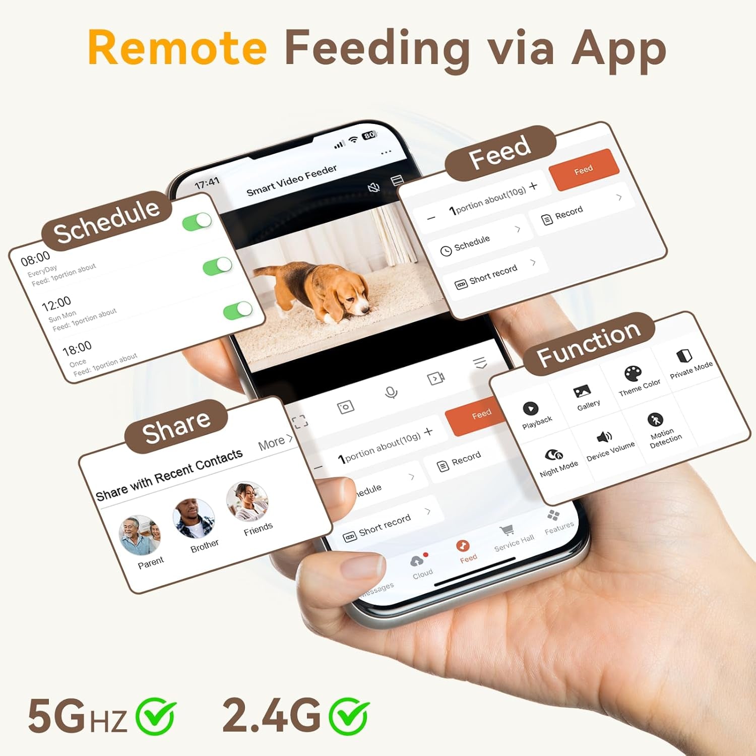 Automatic Dog Feeder with Camera: 8L/33 Cups 5G Wifi Timed Food Dispenser for Medium Dogs - 1080P HD Night Vision Video Recording 2-Way Audio APP Control