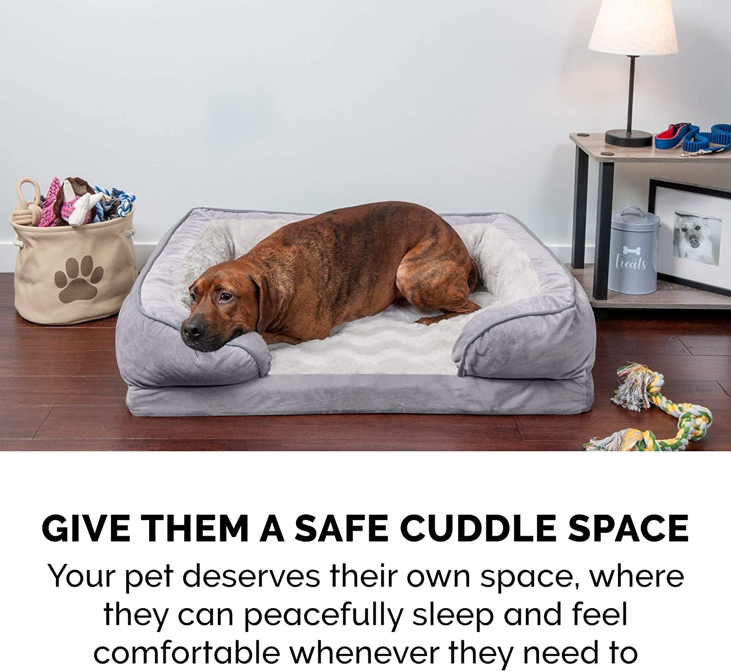 Orthopedic Dog Bed for Medium/Small Dogs W/ Removable Bolsters & Washable Cover, for Dogs up to 35 Lbs - Plush & Velvet Waves Perfect Comfort Sofa - Granite Gray, Medium