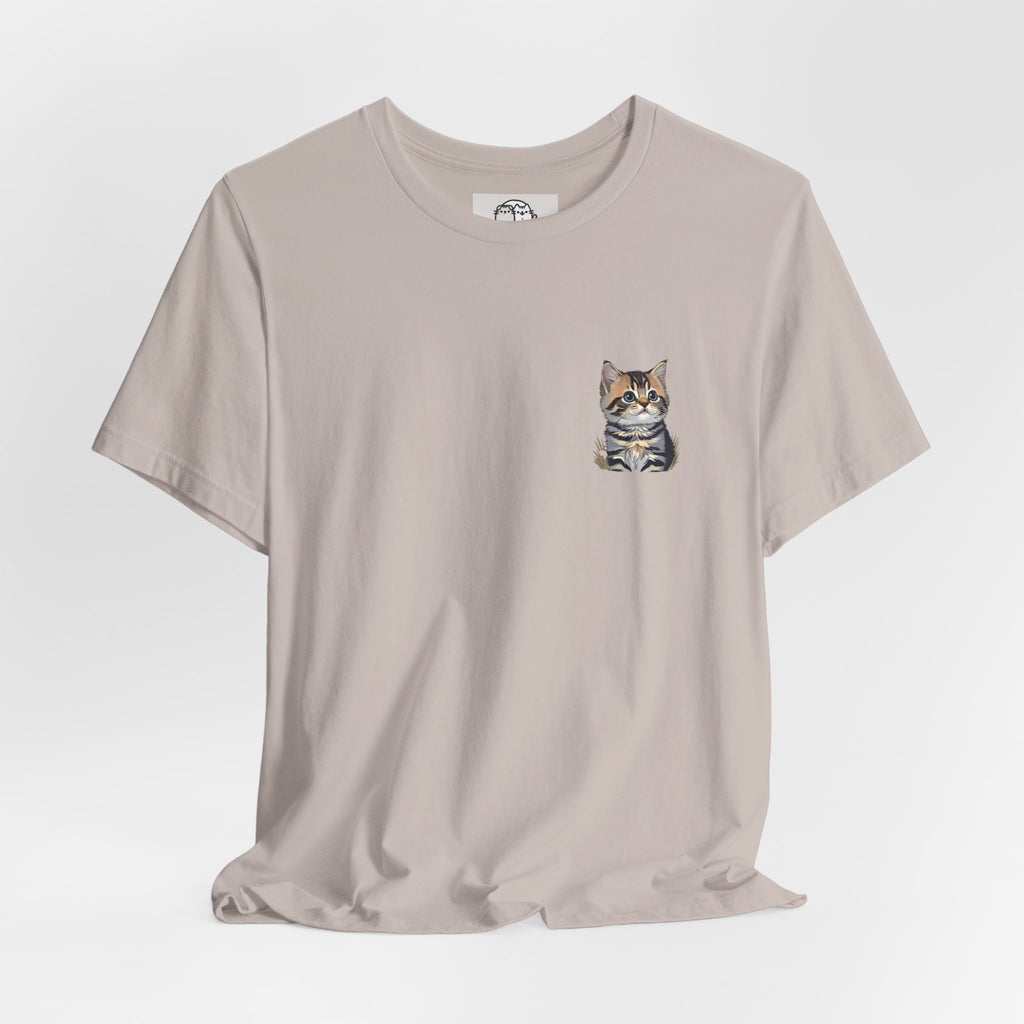 Main Coon Cat Pocket Art T-Shirt | Small Chest Cat Illustration- Bestie Best Collection