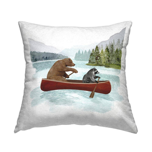 Animals with Canoe Multi-Color Square Outdoor Throw Pillow