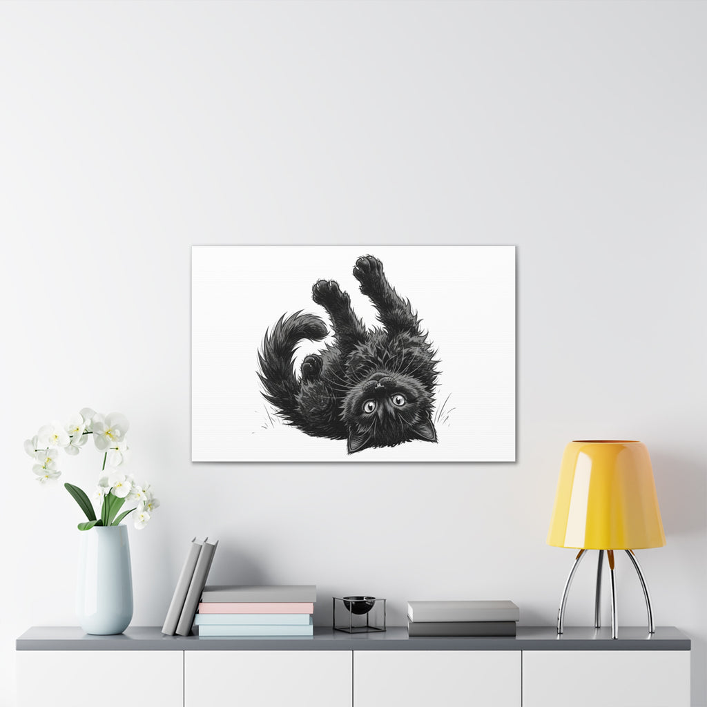 Playful Fluffy Black Kitten Canvas- Twixie Collection- Bestie Best Decor Collection