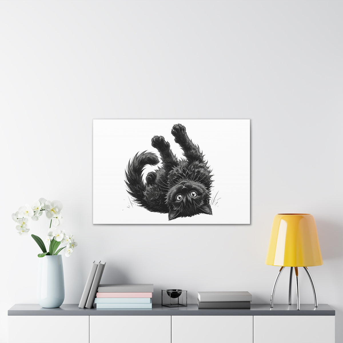Playful Fluffy Black Kitten Canvas- Twixie Collection- Bestie Best Decor Collection
