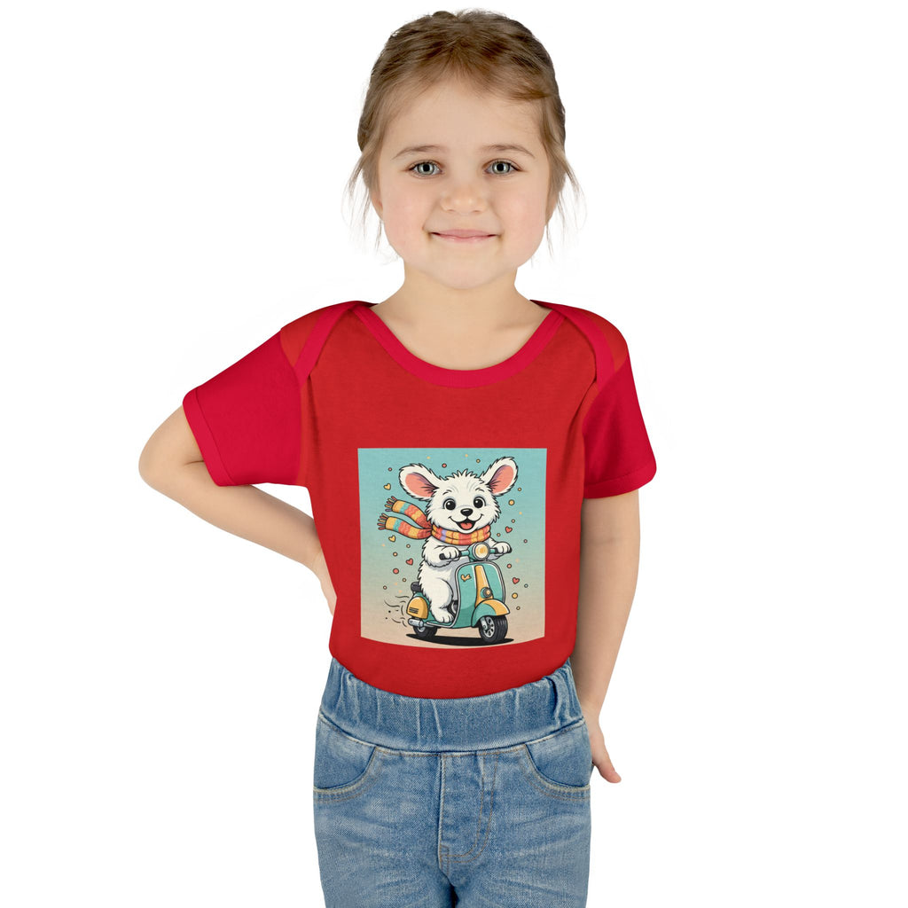 Cute Puppy & his Scooter- Infant Baby Rib Bodysuit- Unisex