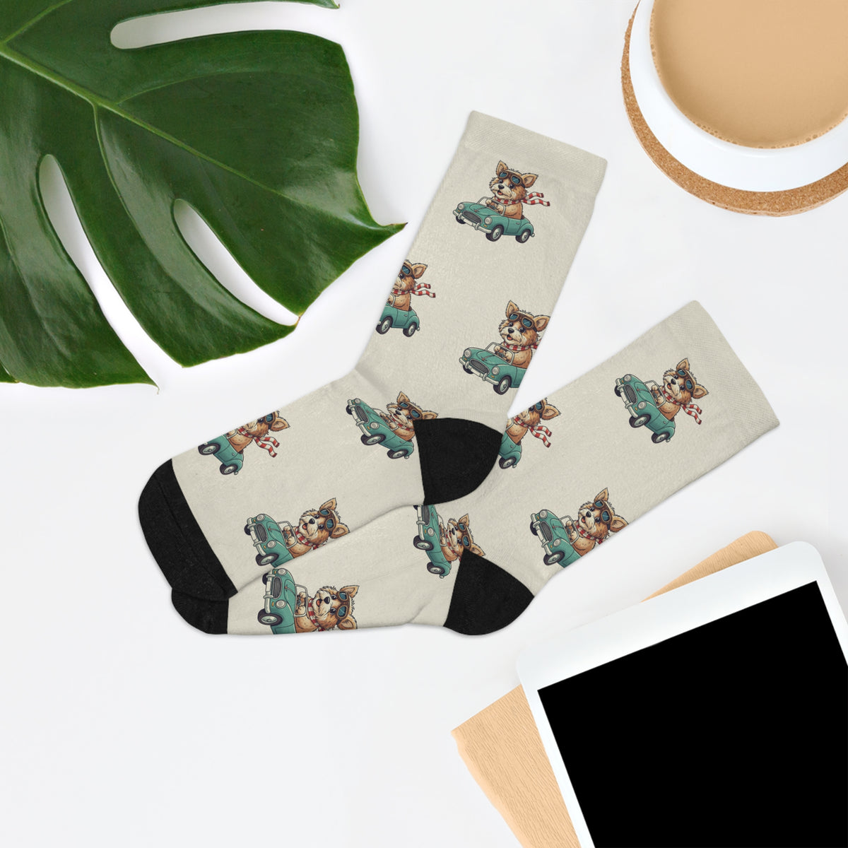 Dog Driving Car Socks — Cute Poly Crew Socks Unisex