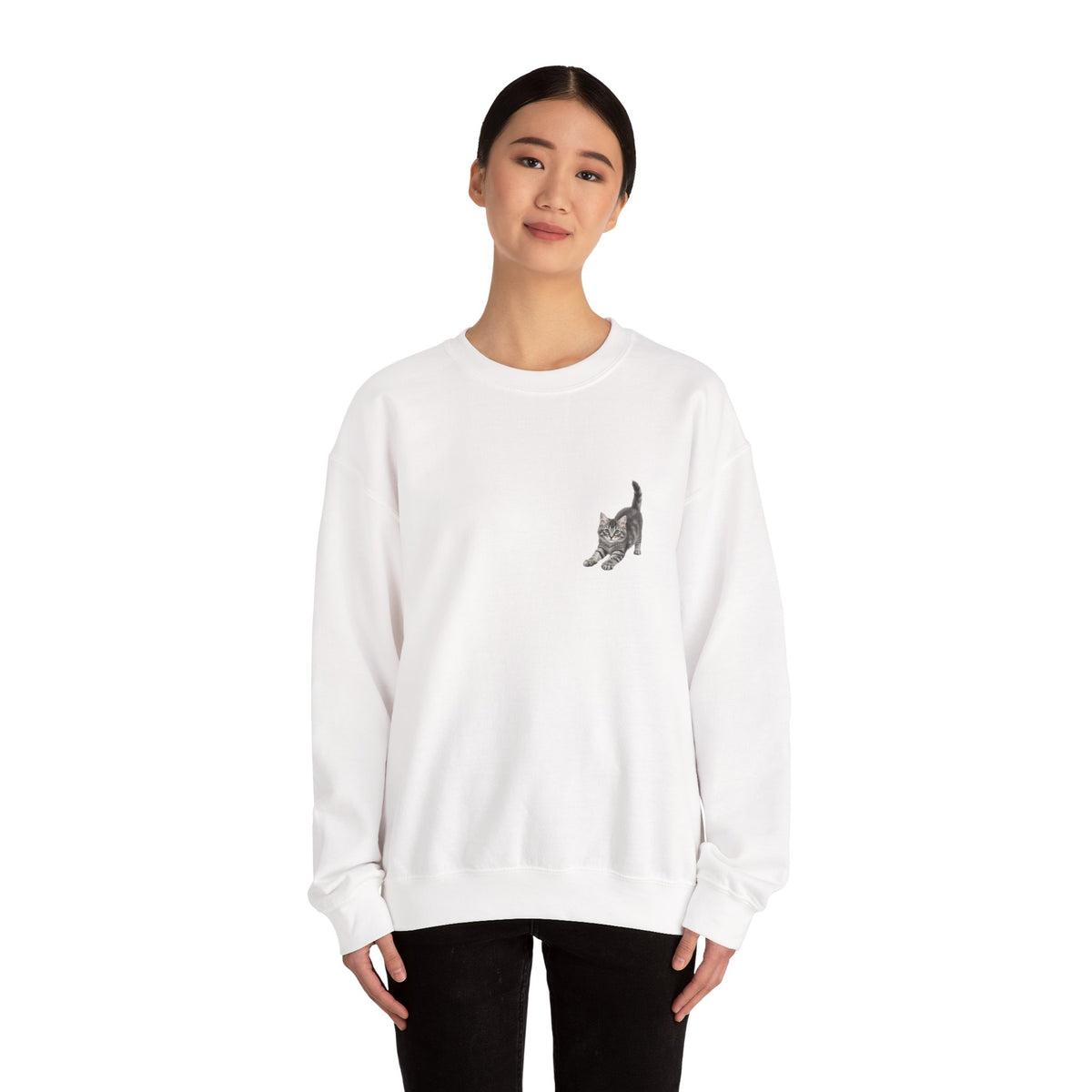 Playful Kitten Illustration Sweatshirt | Small Chest Cat Artwork