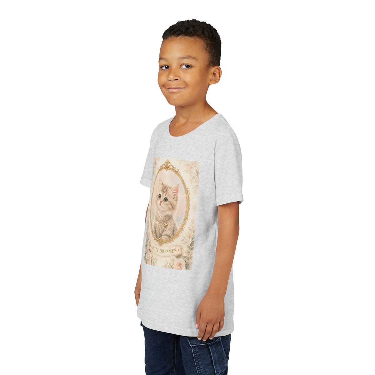 Little Dreamer Kitten Youth Tee | Vintage Floral Portrait, Cute Cat- Bestie Best Luxury Collection