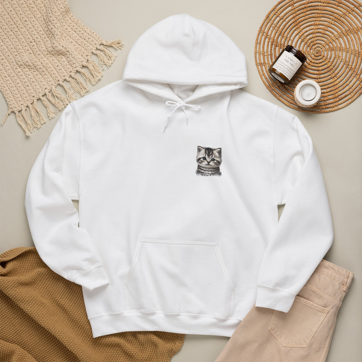 Proper Cat Portrait Illustration Hoodie | Small Chest Print, Bestie Best Collection