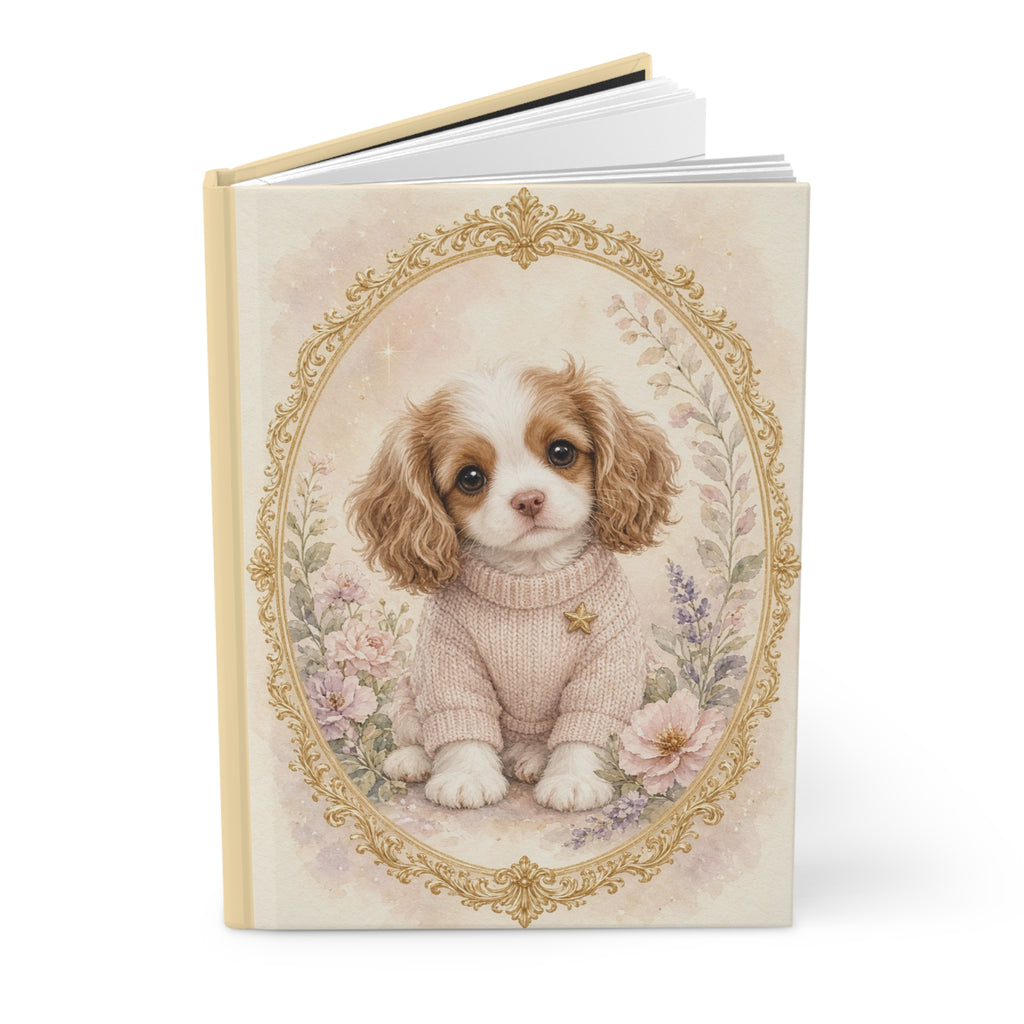 Cute Cavalier Puppy in Sweater Portrait Hardcover Journal | Floral Vintage Frame- Bestie Best Journal Collection
