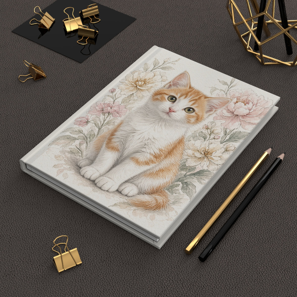 Orange Tabby Kitten Journal | Hardcover Notebook with Floral Illustration- Vienna Bestie Best Collection