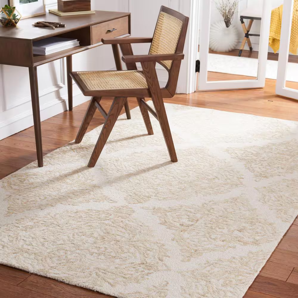 Abstract Ivory/Beige Doormat 2 Ft. X 3 Ft. Floral Damask Area Rug