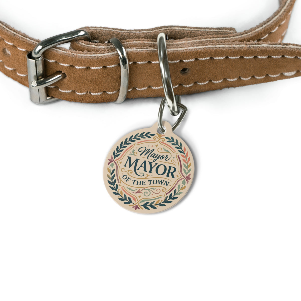 Mayor of the Town Pet Tag — Decorative Round Dog Cat ID Tag
