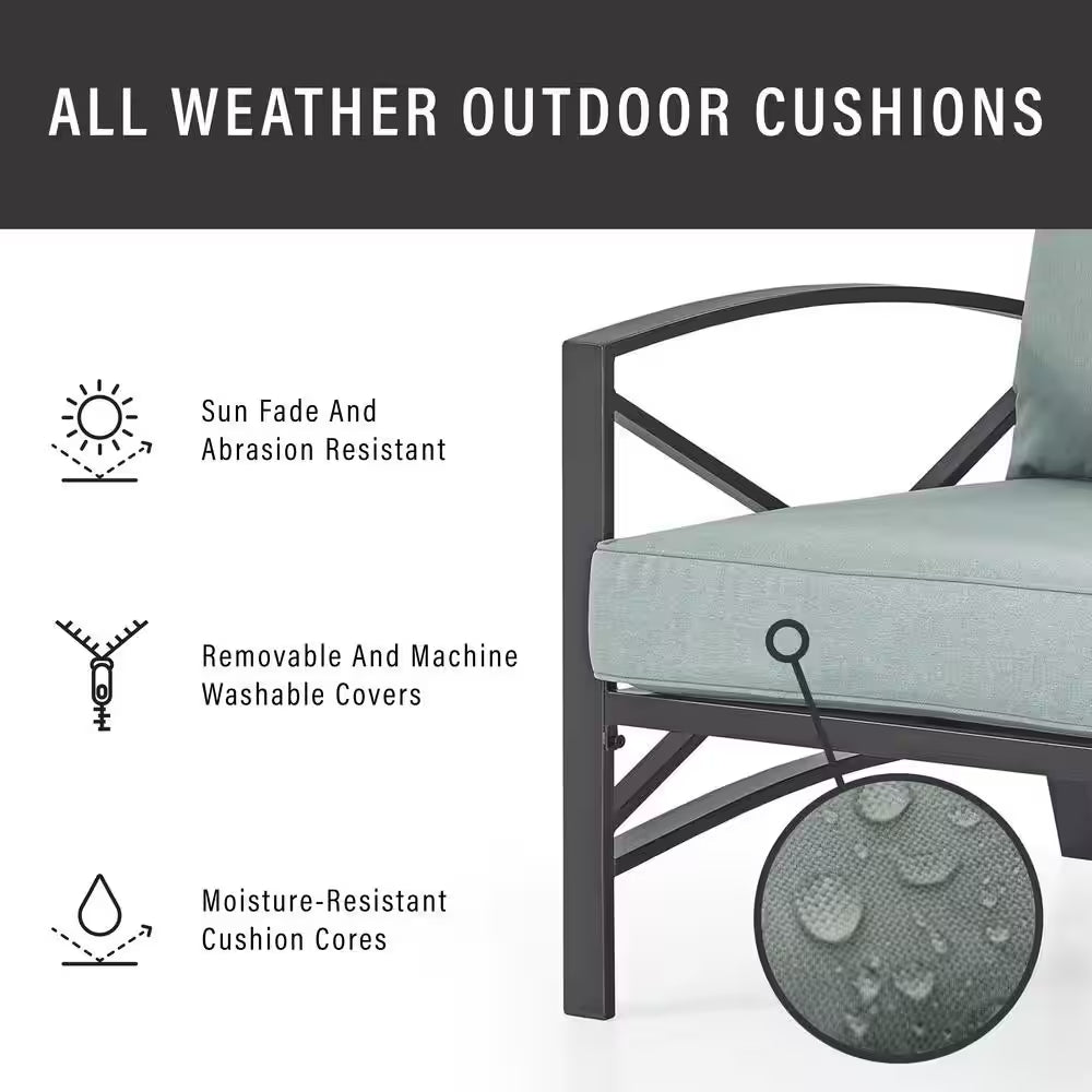 Kaplan 3-Piece Metal Patio Outdoor Seating Set with Mist Cushion - Loveseat, 2-Outdoor Chairs